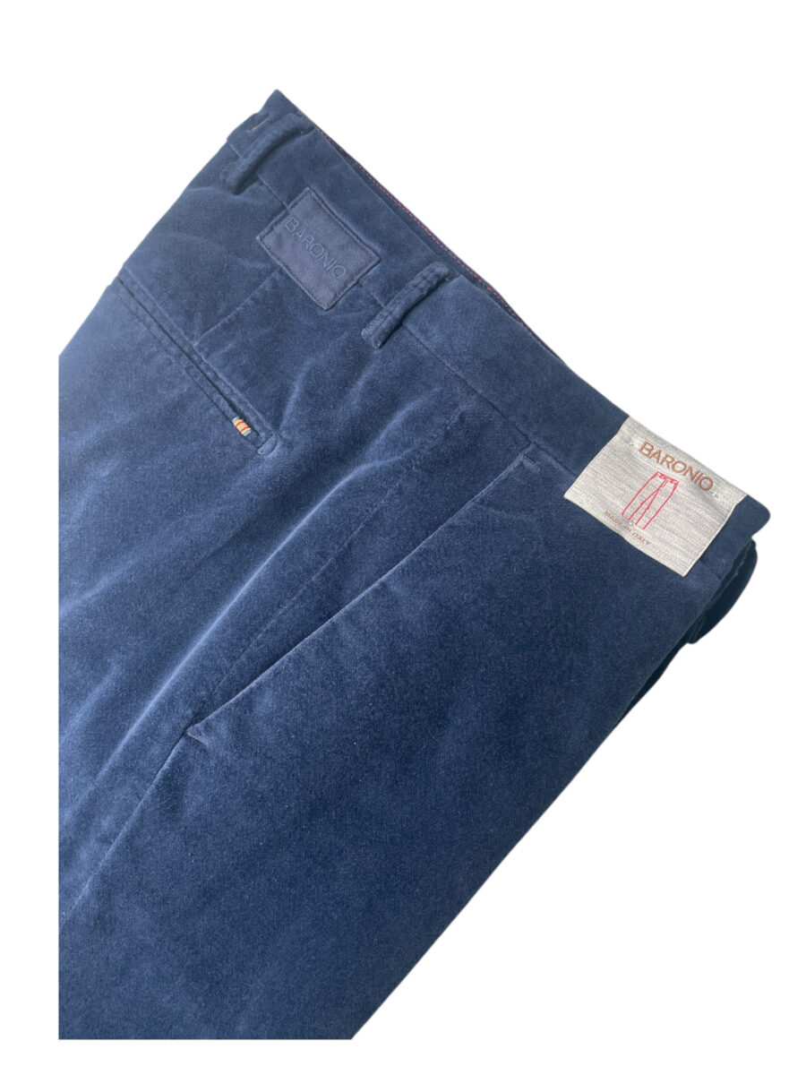 PANTALONE SLIM FIT IN VELLUTO LISCIO COLOR BLU SCURO - immagine 2