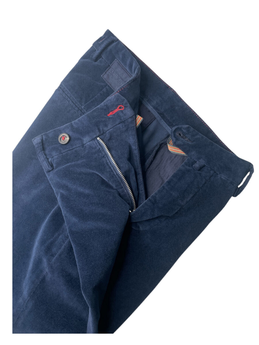 PANTALONE SLIM FIT IN VELLUTO LISCIO COLOR BLU SCURO - immagine 3