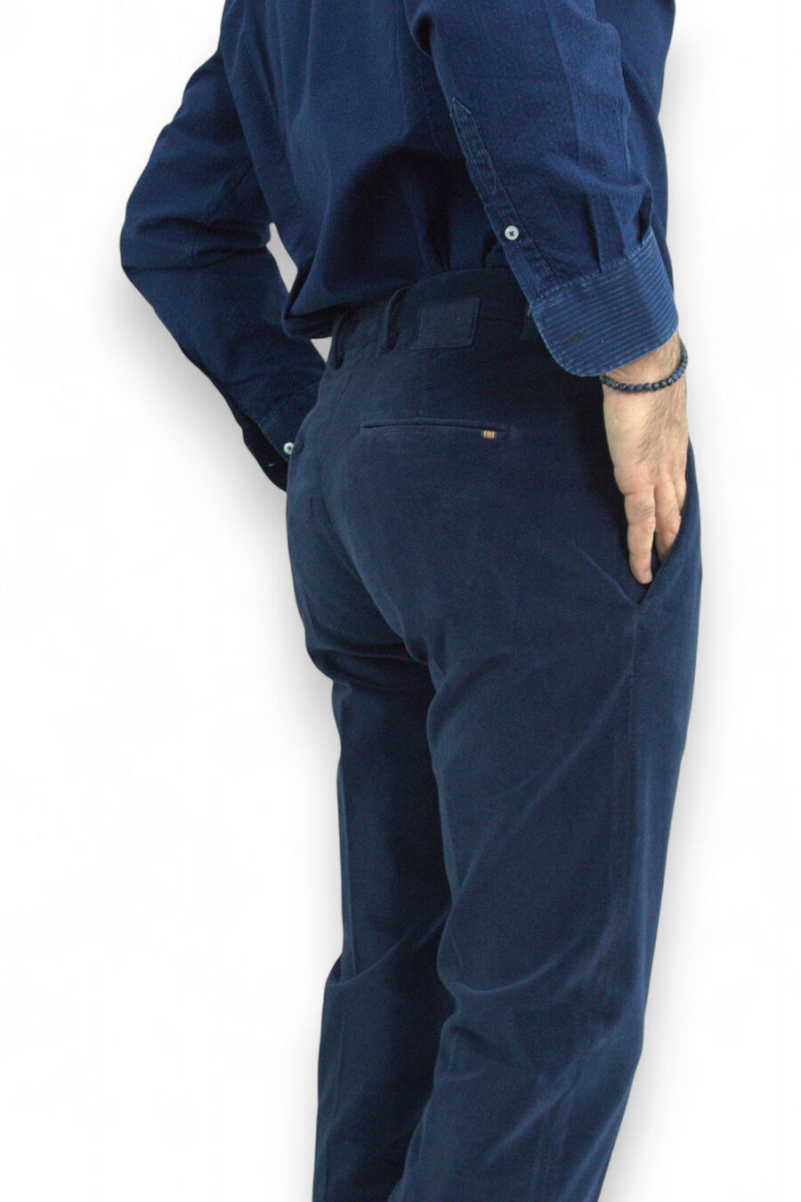 PANTALONE SLIM FIT IN VELLUTO LISCIO COLOR BLU SCURO - immagine 5