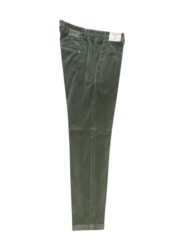 PANTALONE SLIM FIT IN VELLUTO LISCIO COLOR VERDE MILITARE