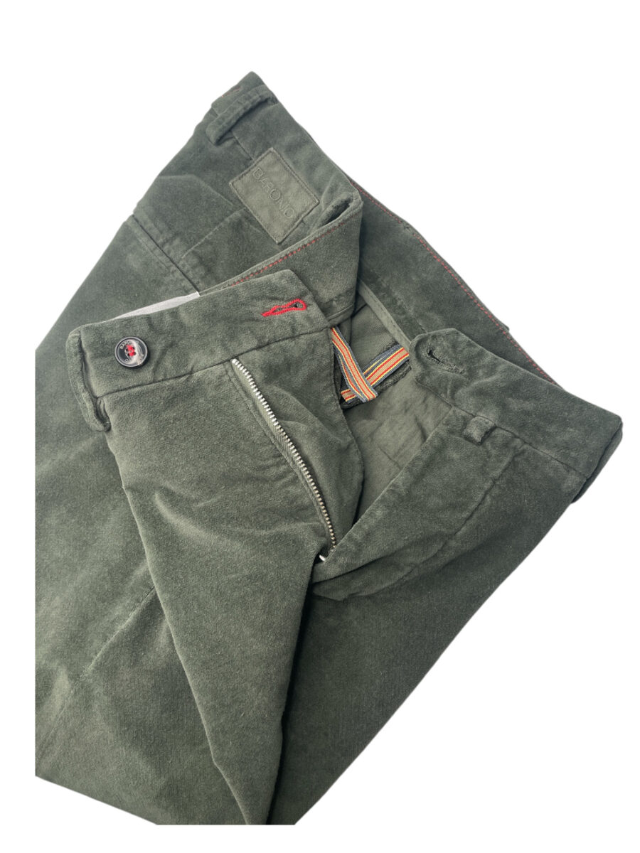 PANTALONE SLIM FIT IN VELLUTO LISCIO COLOR VERDE MILITARE - immagine 3