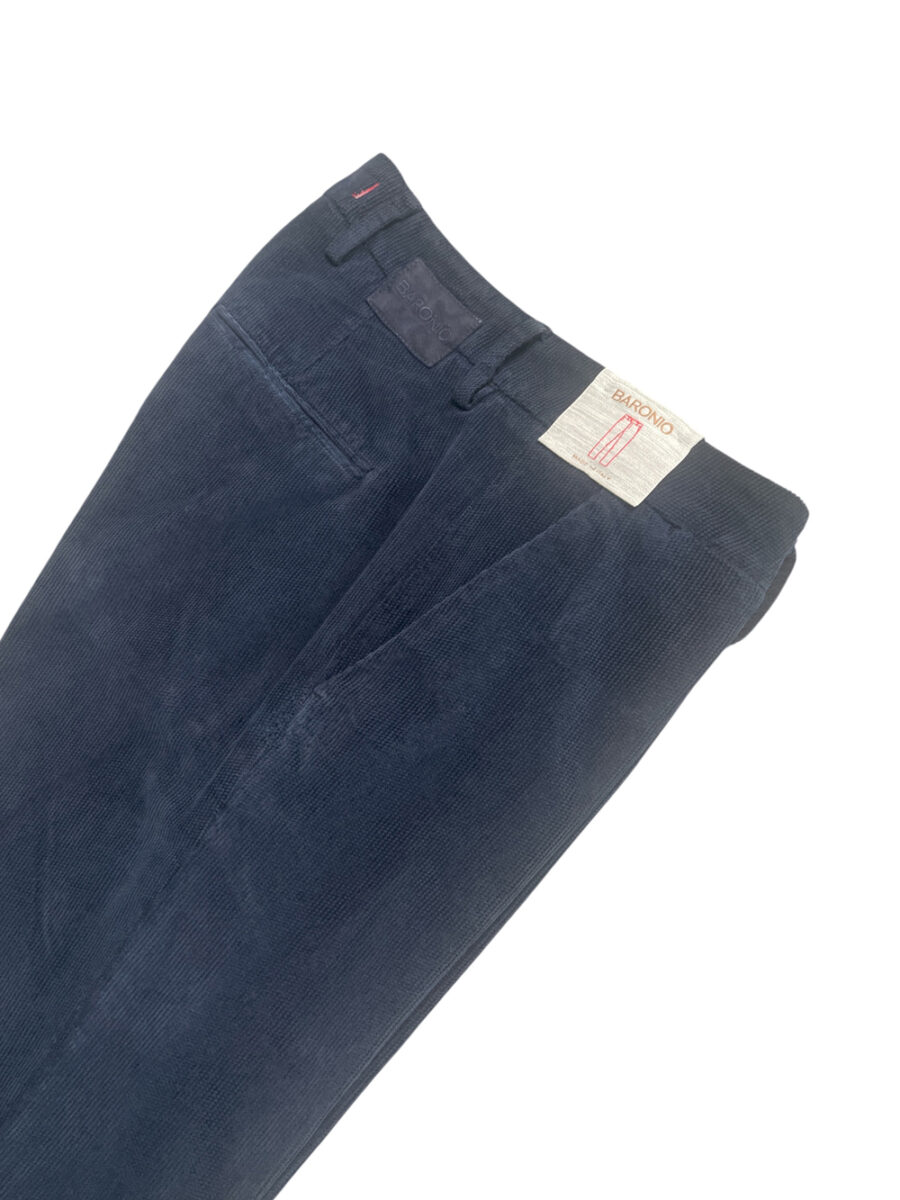 PANTALONE SLIM FIT IN VELLUTO ARMATURATO COLOR BLU SCURO - immagine 2
