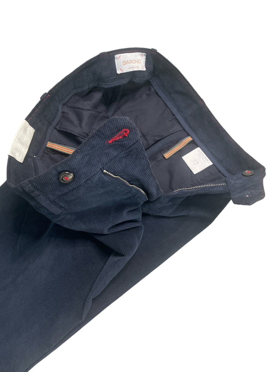 PANTALONE SLIM FIT IN VELLUTO ARMATURATO COLOR BLU SCURO - immagine 3