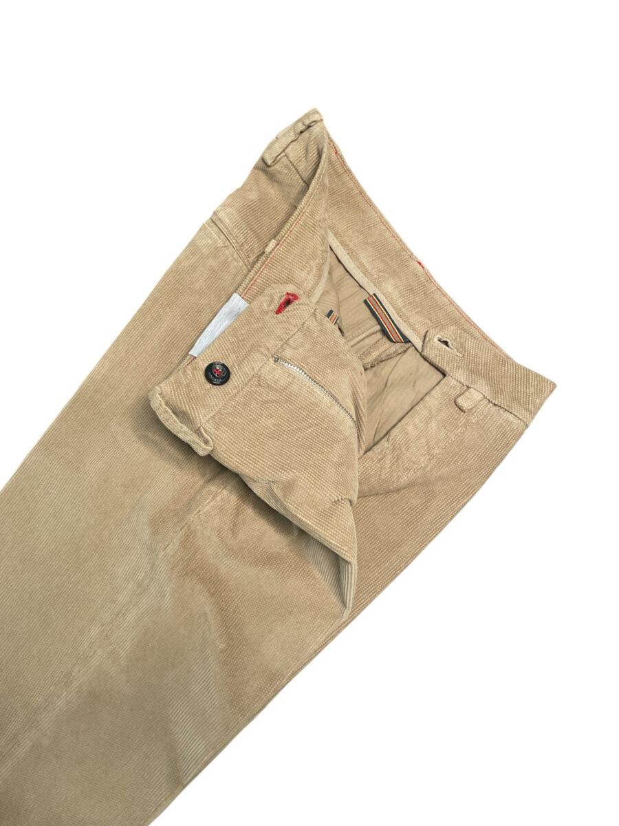 PANTALONE SLIM FIT IN VELLUTO ARMATURATO COLOR FANGO - immagine 3