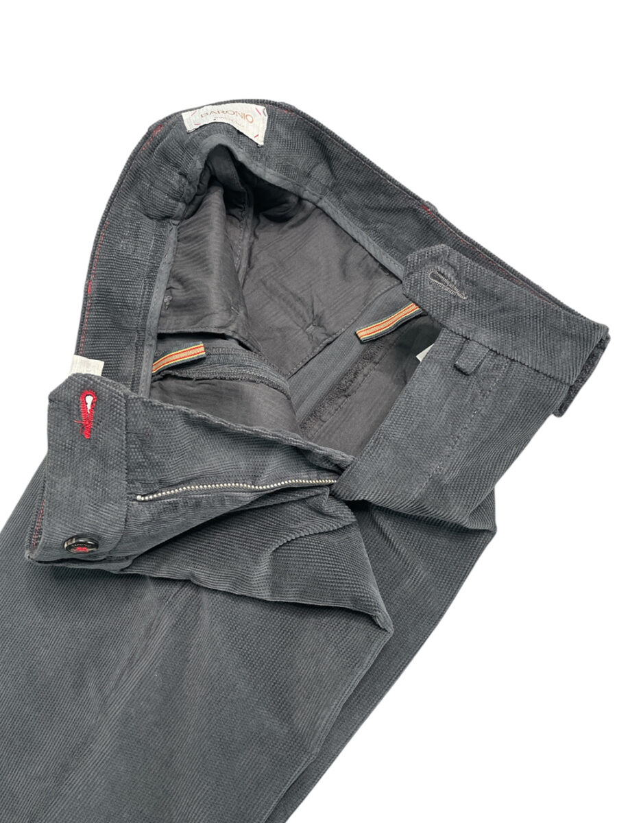 PANTALONE SLIM FIT IN VELLUTO ARMATURATO COLOR GRIGIO SCURO - immagine 3