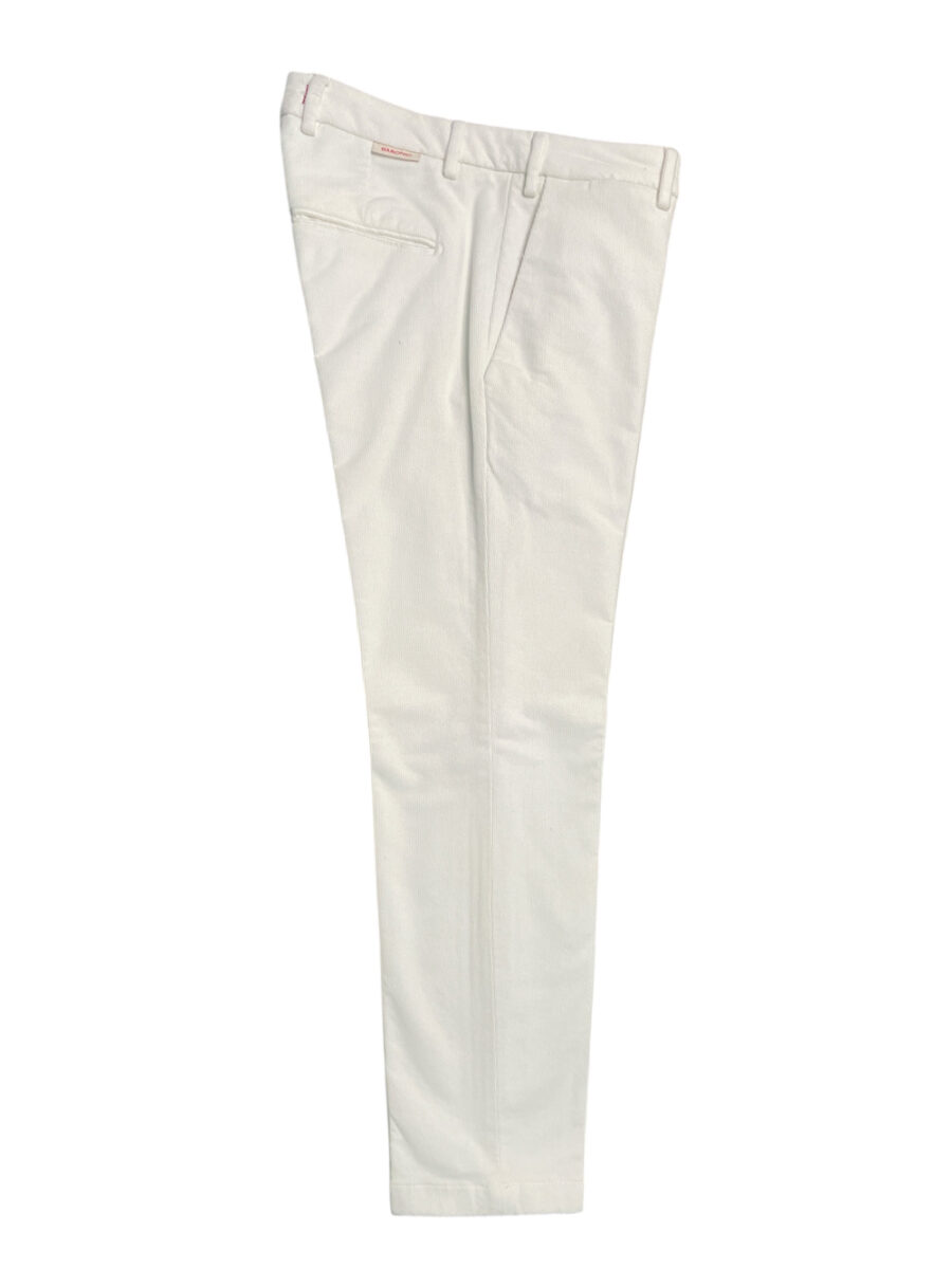 PANTALONE SLIM FIT IN VELLUTO ARMATURATO COLOR PANNA