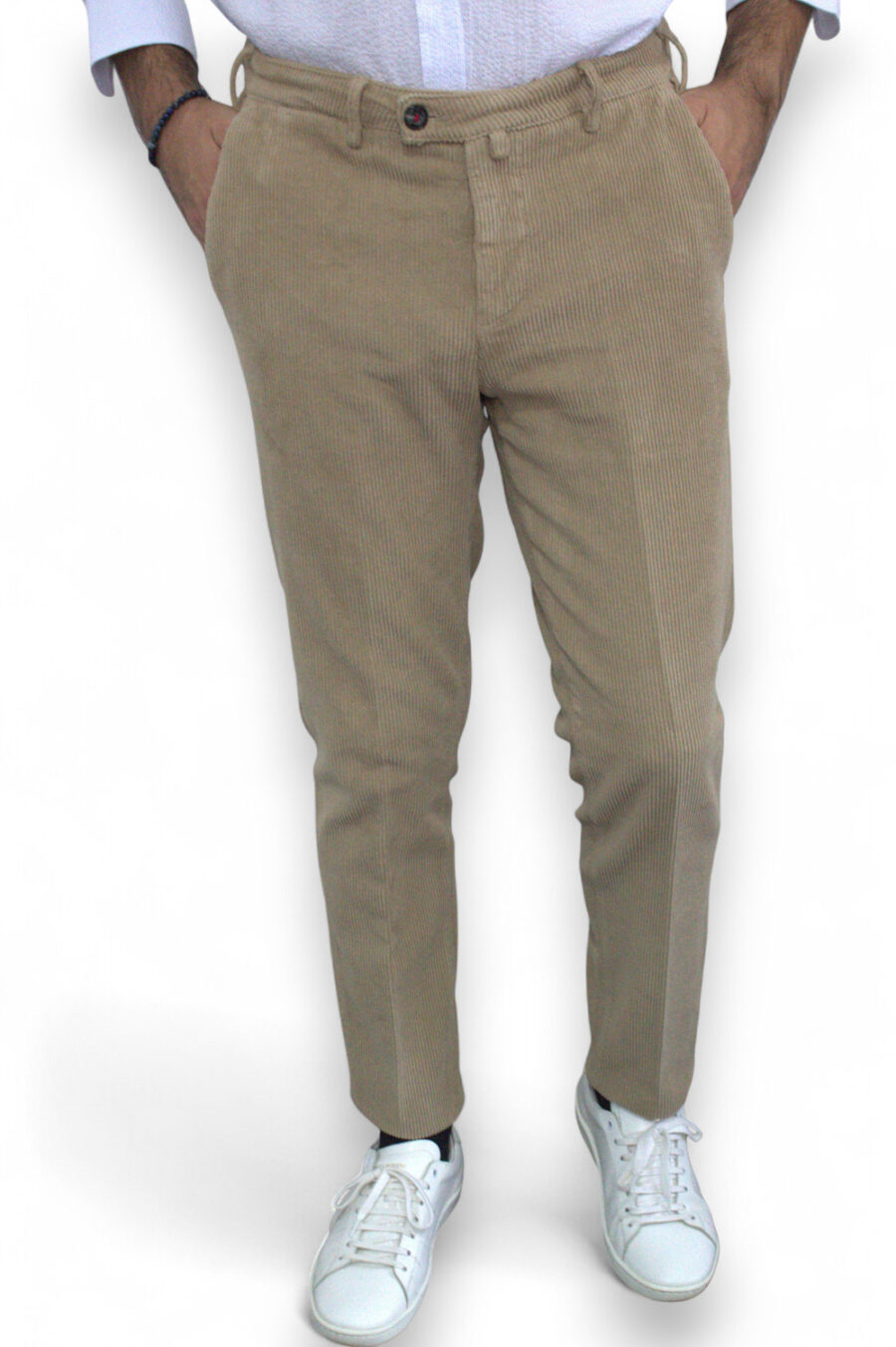 PANTALONE CHINO IN VELLUTO RIGATO COLOR FANGO - immagine 4