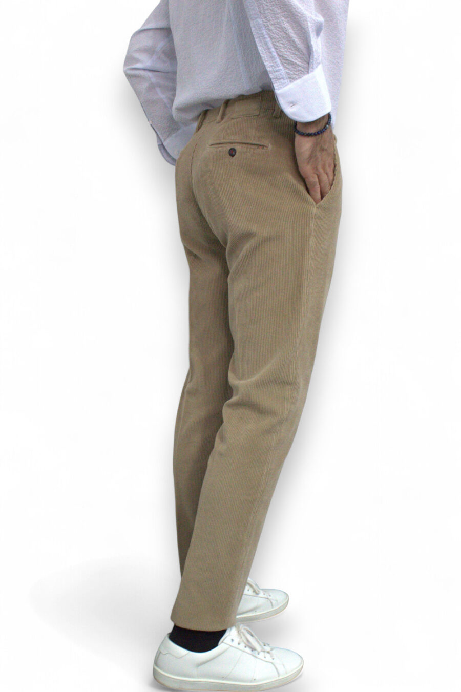 PANTALONE CHINO IN VELLUTO RIGATO COLOR FANGO - immagine 5