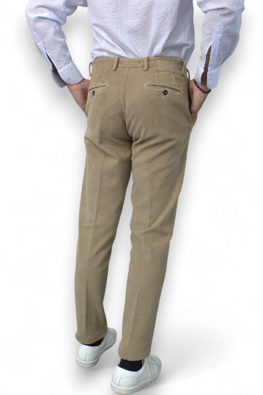 PANTALONE CHINO IN VELLUTO RIGATO COLOR FANGO - immagine 6