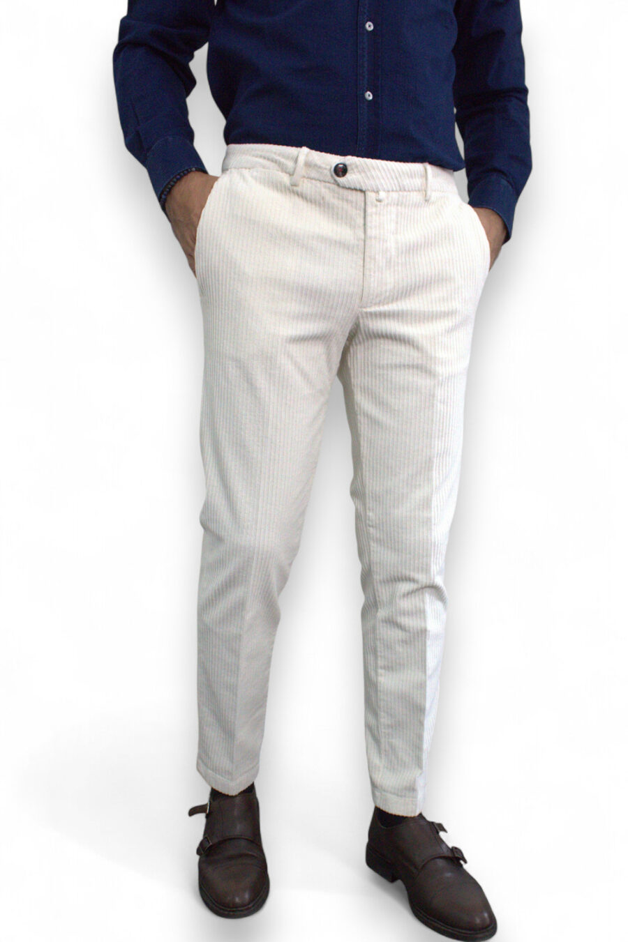 PANTALONE SLIM FIT IN VELLUTO ROCCIATORE COLOR PANNA - immagine 4