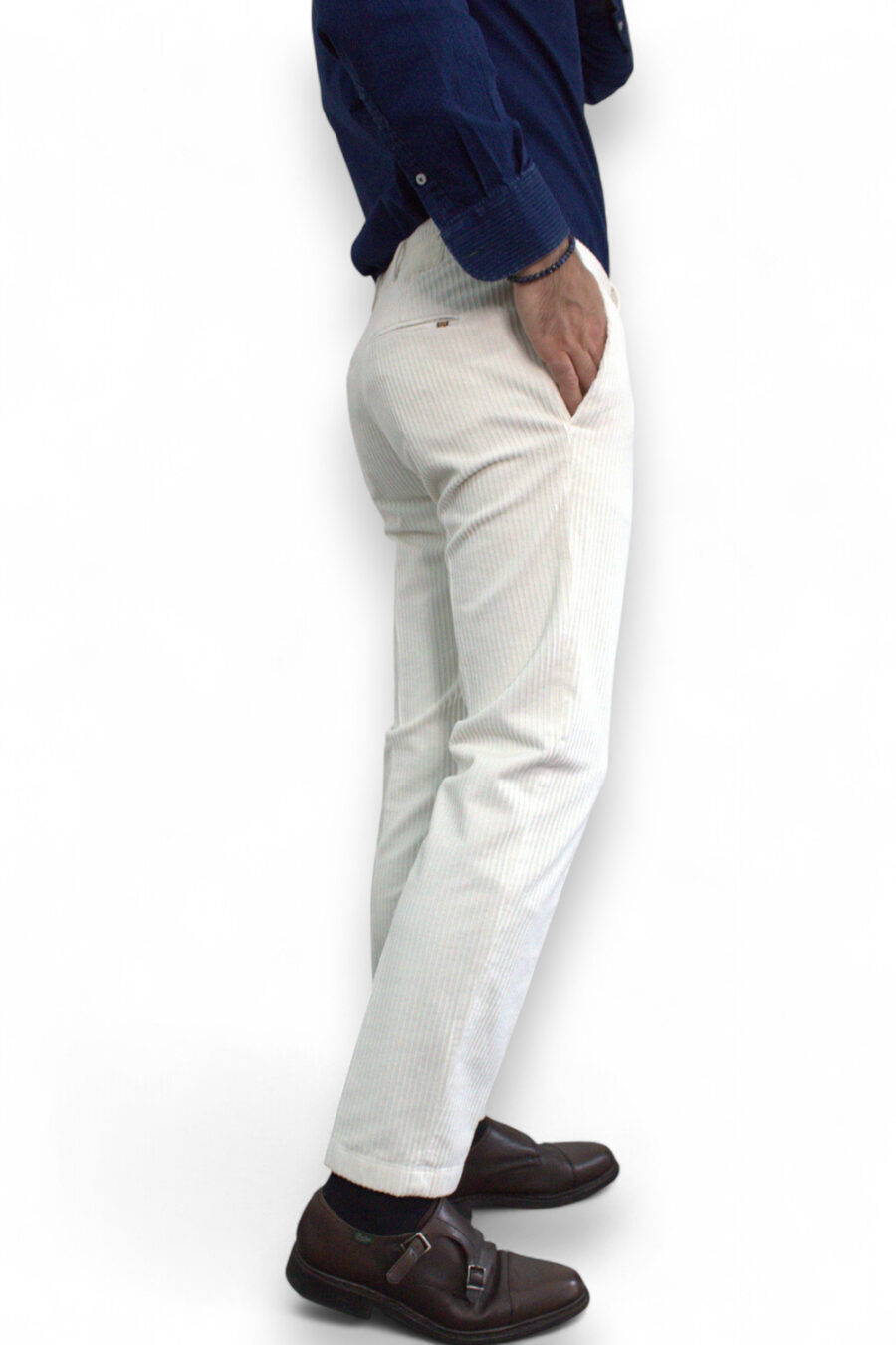 PANTALONE SLIM FIT IN VELLUTO ROCCIATORE COLOR PANNA - immagine 6