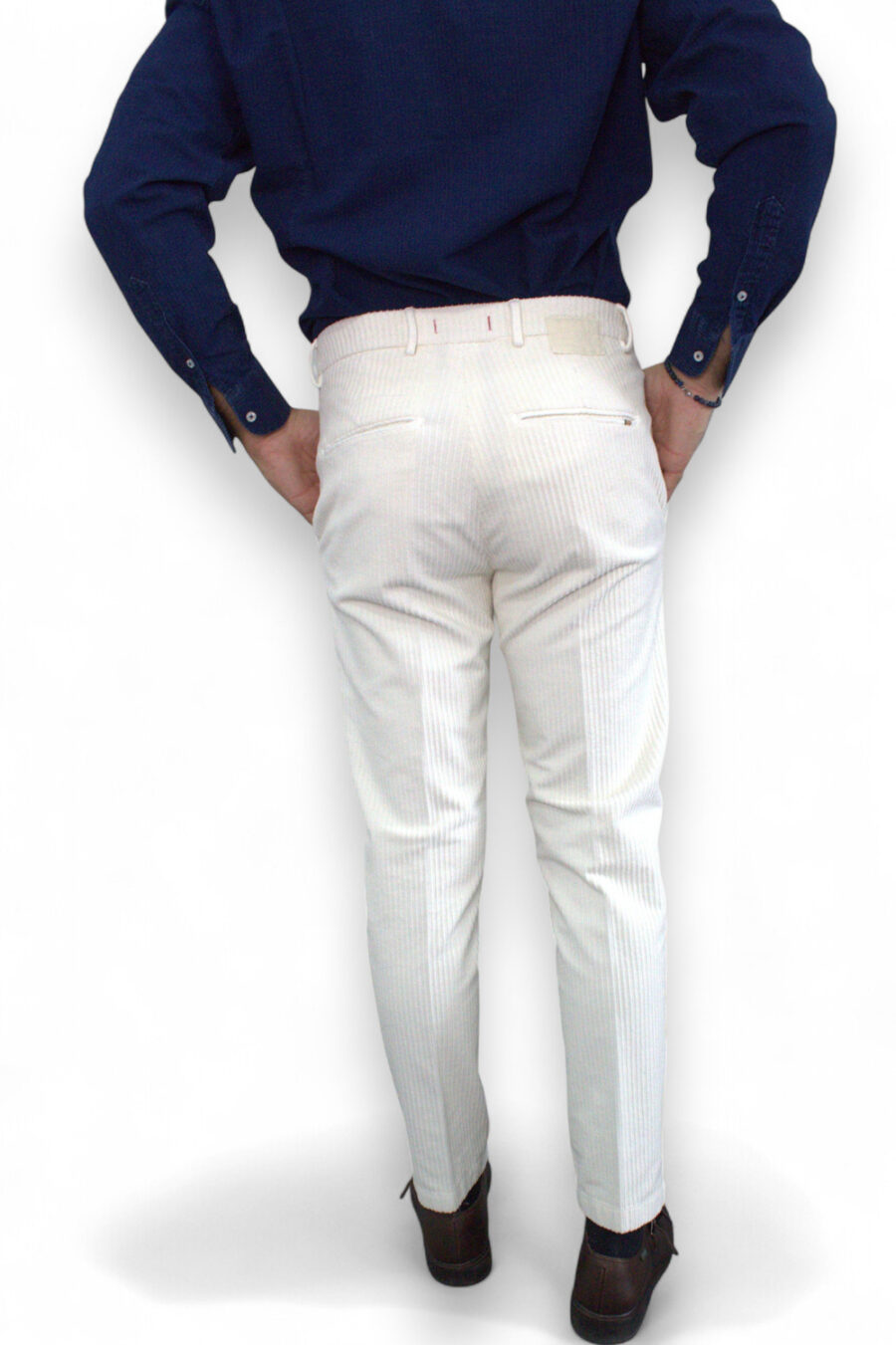 PANTALONE SLIM FIT IN VELLUTO ROCCIATORE COLOR PANNA - immagine 7