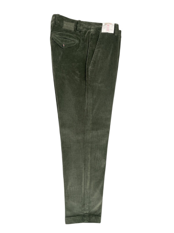 PANTALONE TASCA AMERICA CON TAGLIO DRITTO IN VELLUTO 500 RIGHE COLOR VERDE MILITARE