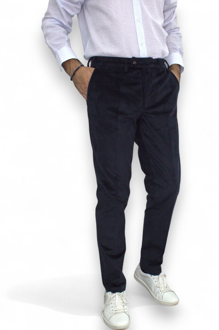 PANTALONE CHINO IN VELLUTO 500 RIGHE COLOR BLU SCURO - immagine 4