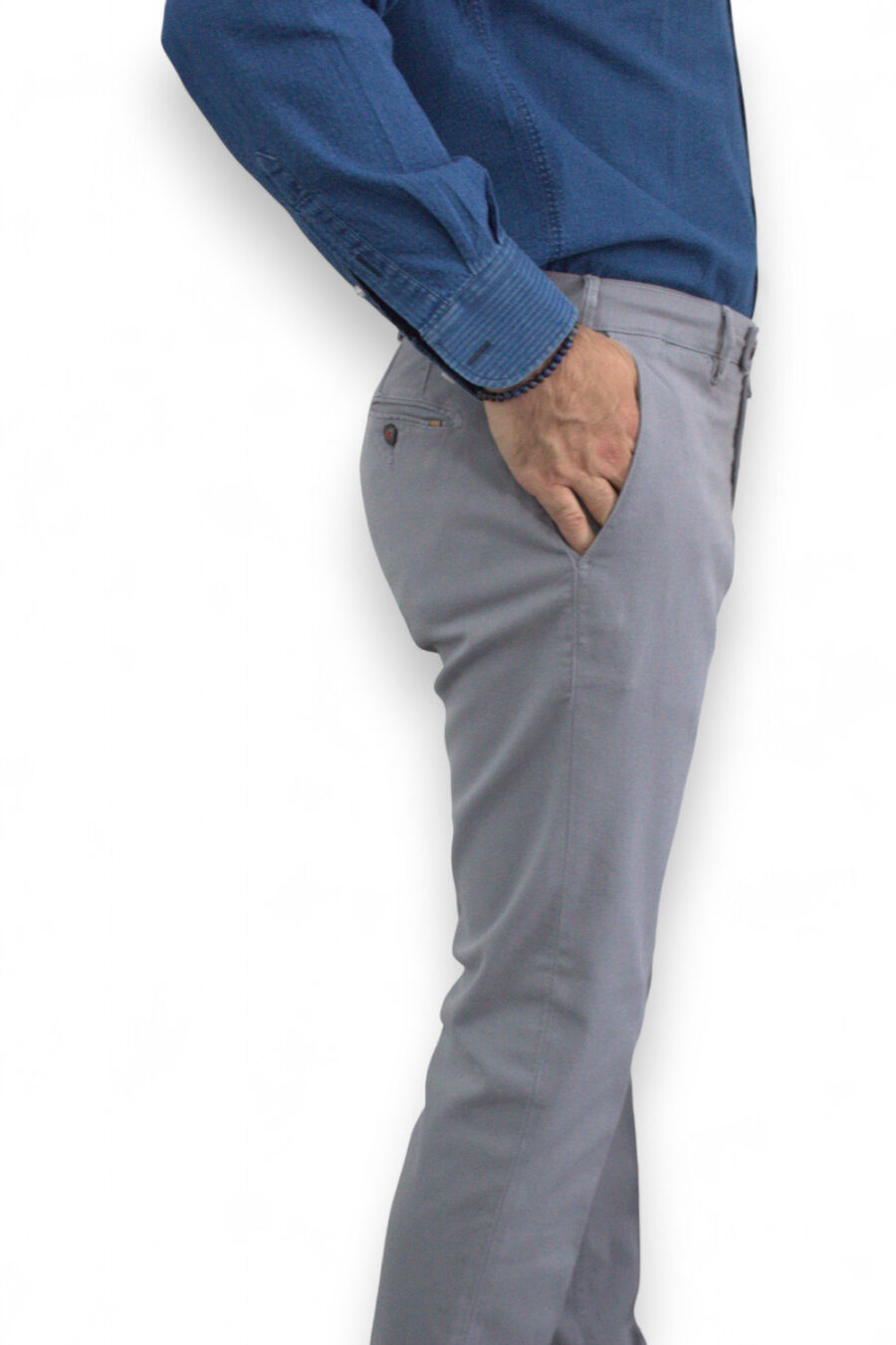 PANTALONE CHINO IN COTONE DIAGONALE COLOR GRIGIO MEDIO - immagine 5