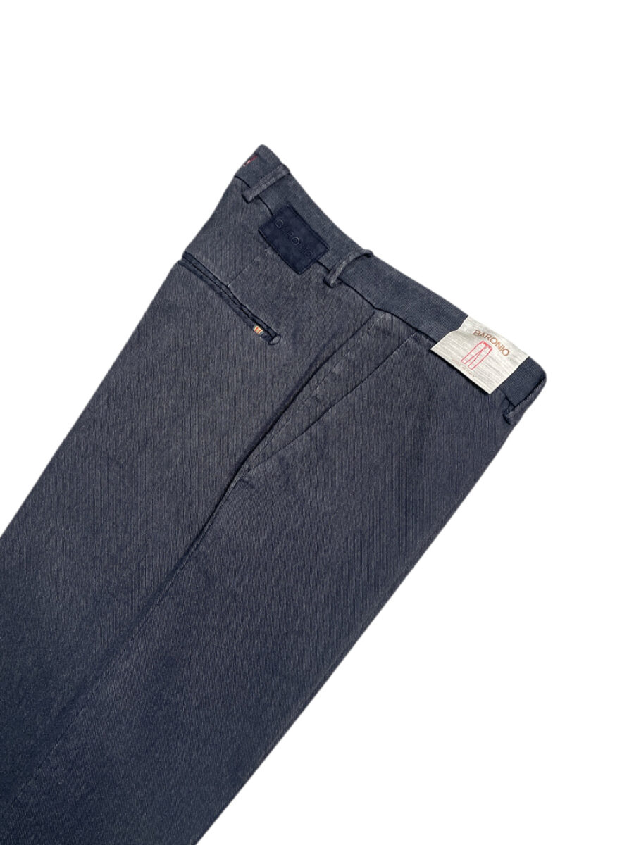 PANTALONE SLIM FIT IN COTONE DIAGONALE COLOR BLU SCURO - immagine 2
