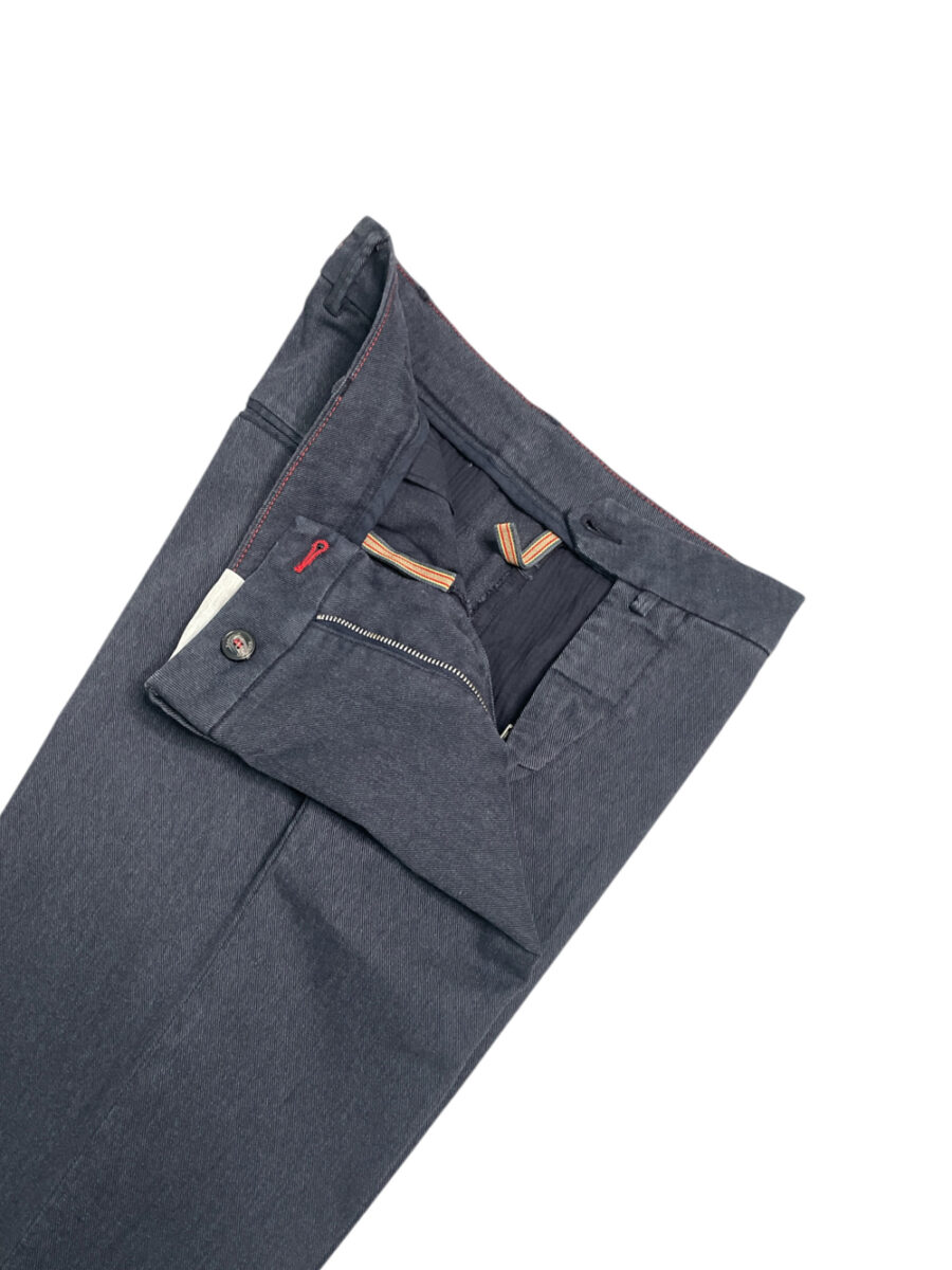 PANTALONE SLIM FIT IN COTONE DIAGONALE COLOR BLU SCURO - immagine 3