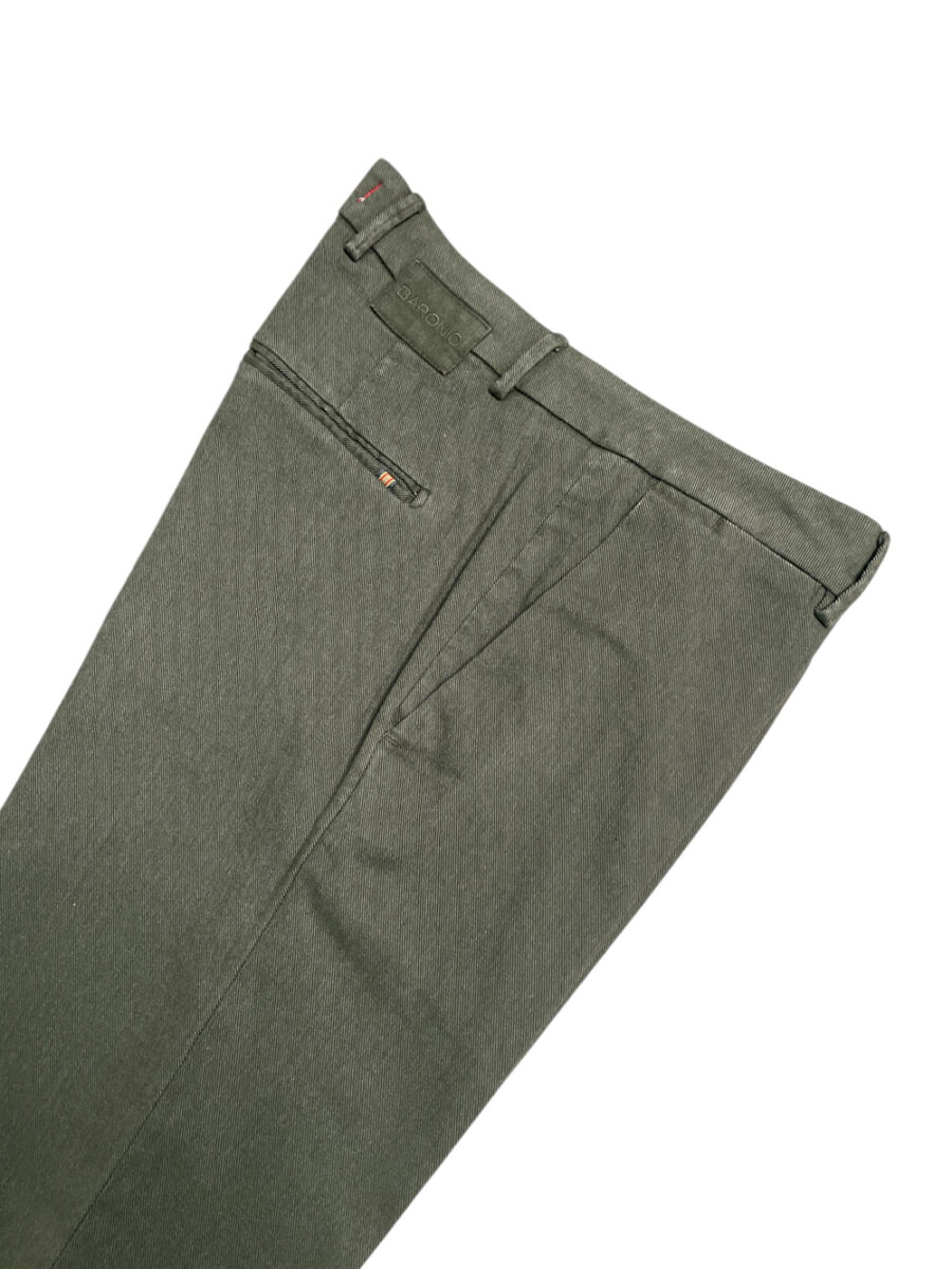 PANTALONE SLIM FIT IN COTONE DIAGONALE COLOR VERDE MILITARE - immagine 2