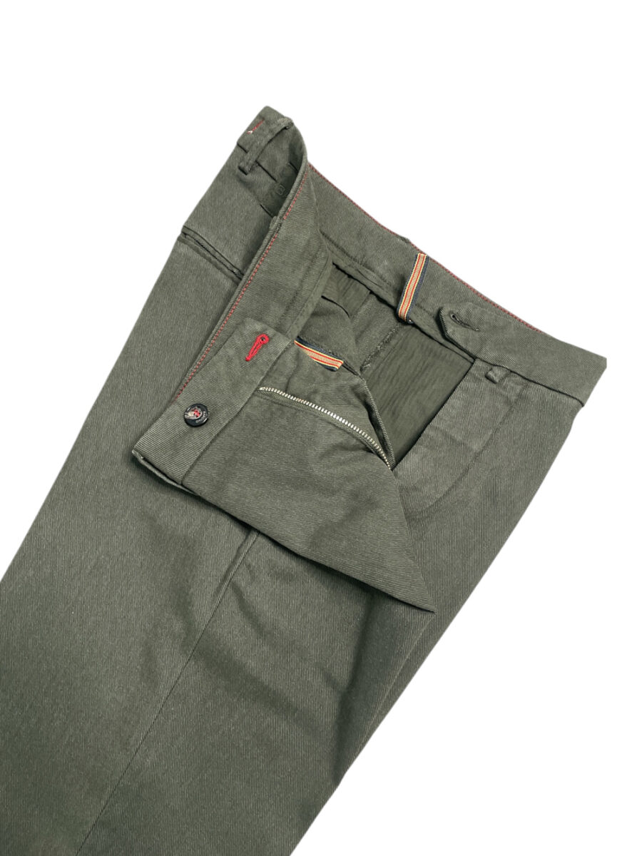 PANTALONE SLIM FIT IN COTONE DIAGONALE COLOR VERDE MILITARE - immagine 3