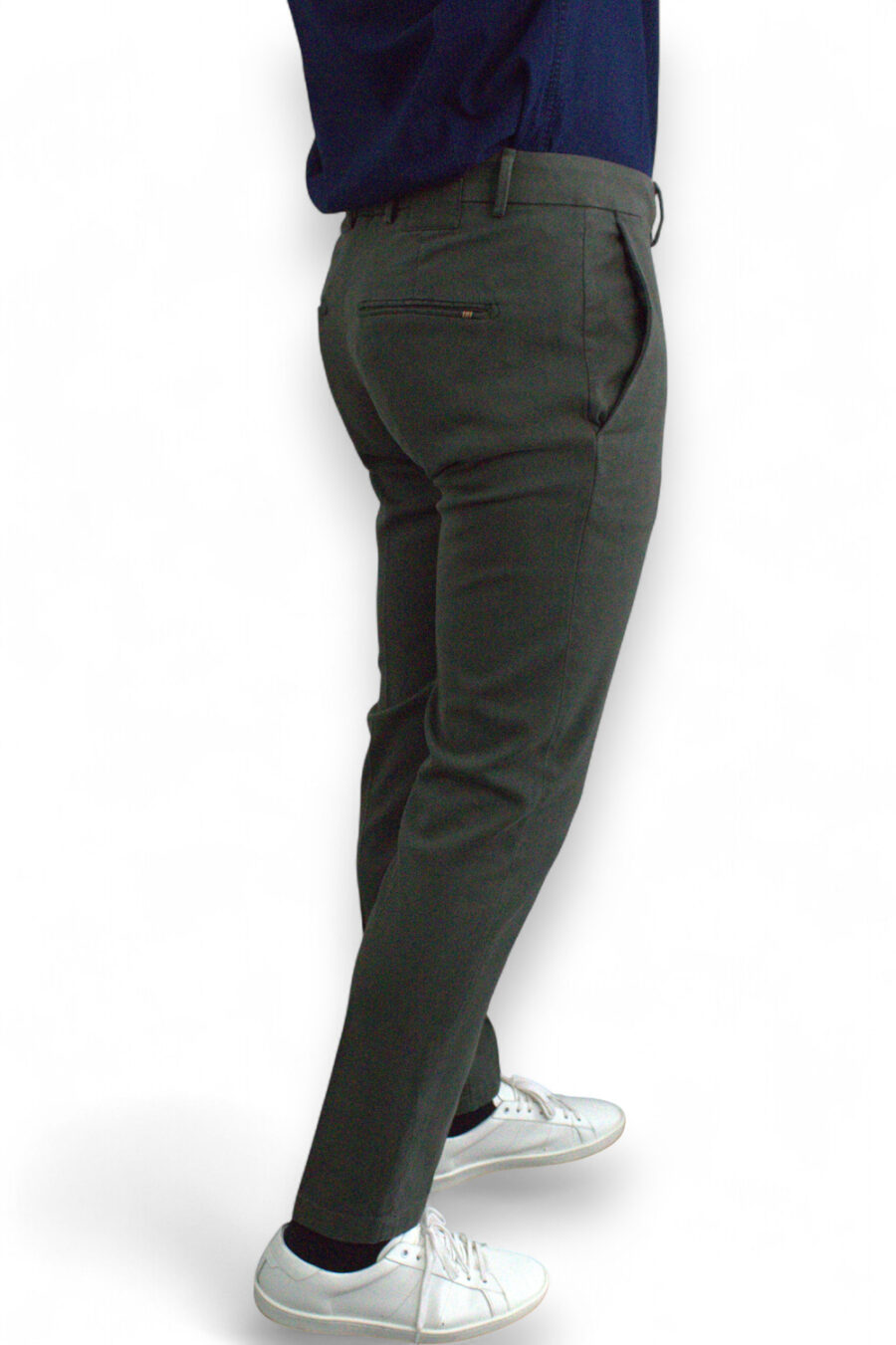 PANTALONE SLIM FIT IN COTONE DIAGONALE COLOR VERDE MILITARE - immagine 5