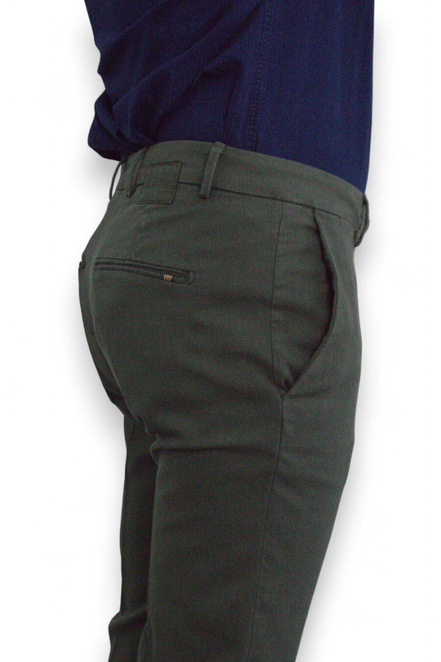 PANTALONE SLIM FIT IN COTONE DIAGONALE COLOR VERDE MILITARE - immagine 6