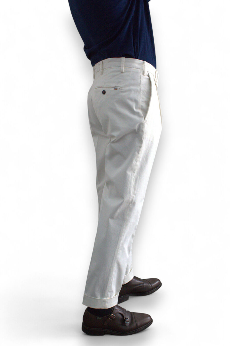 PANTALONE TASCA AMERICA CON PENCE E RISVOLTO COLOR PANNA - immagine 5