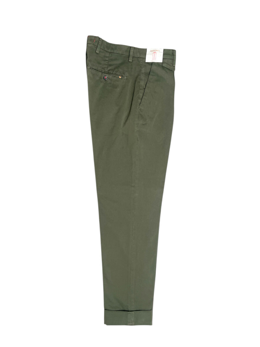 PANTALONE TASCA AMERICA CON PENCE E RISVOLTO COLOR VERDE MILITARE