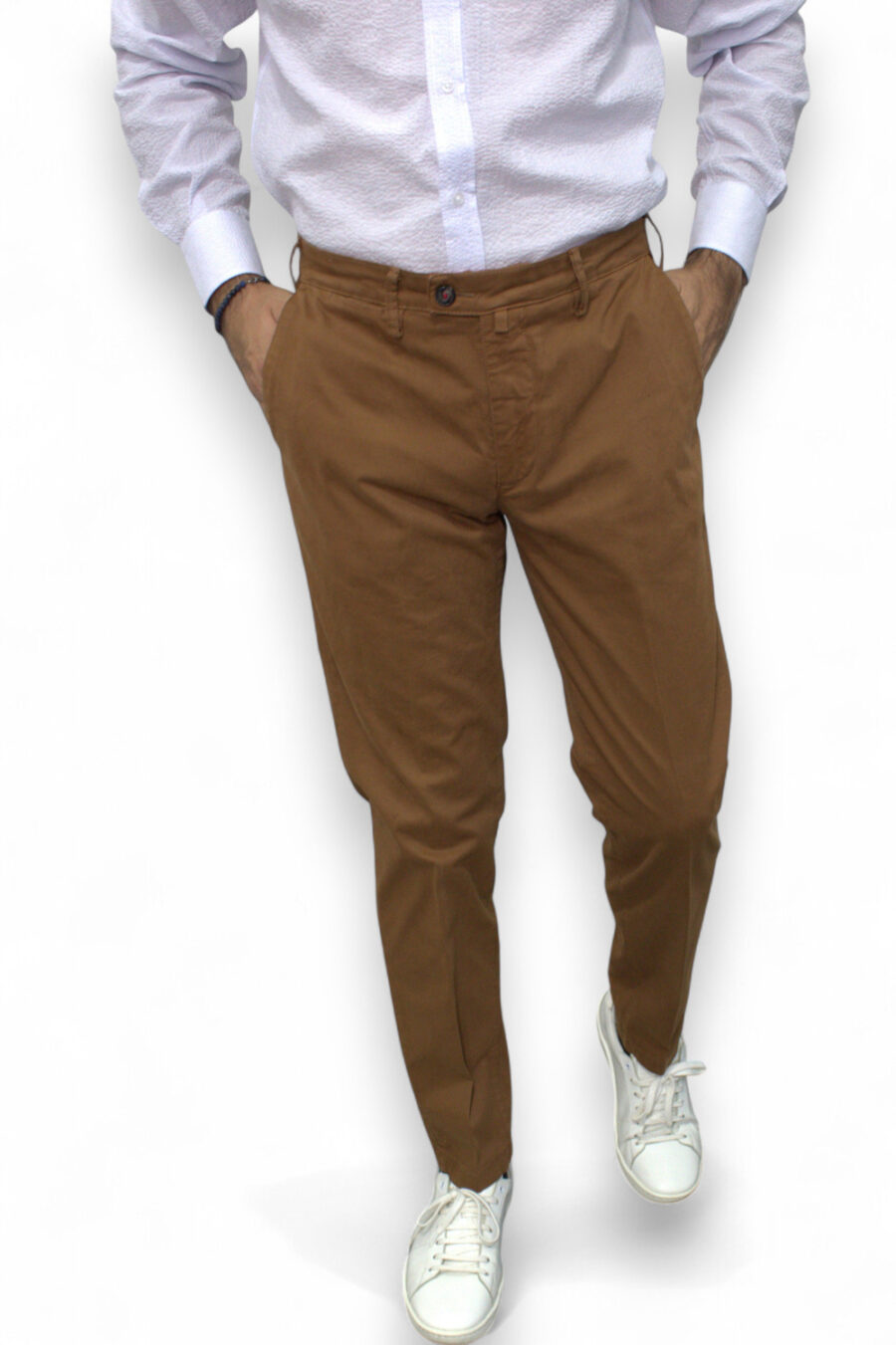PANTALONE CHINO IN RASO COLOR TEGOLA - immagine 4