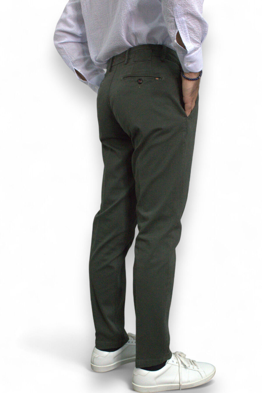 PANTALONE TASCA AMERICA IN GABARDINE REGULAR FIT COLOR VERDE MILITARE - immagine 5