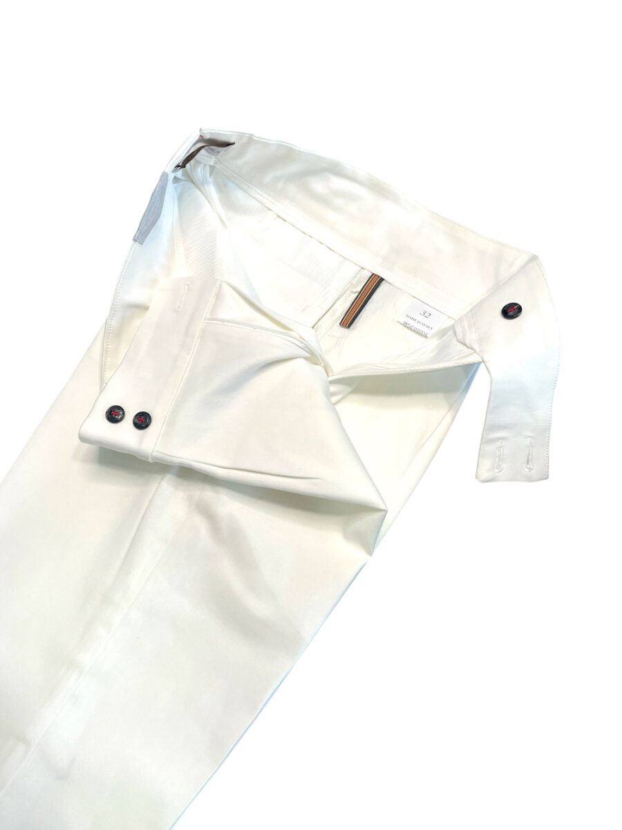 PANTALONE TASCA AMERICA CON BUSTINO ALTO E FIBBIE LATERALI IN LANA COLOR PANNA - immagine 3
