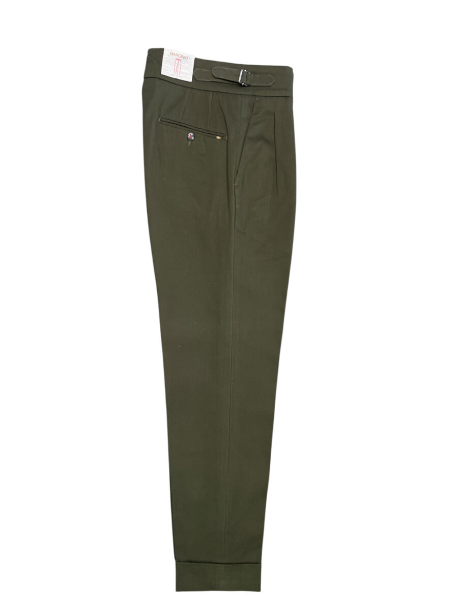PANTALONE TASCA AMERICA CON BUSTINO ALTO E FIBBIE LATERALI COLOR VERDE MILITARE