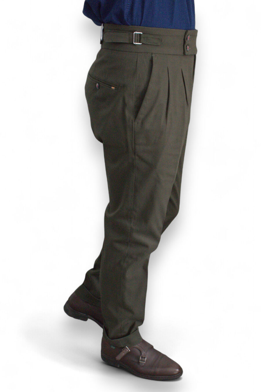PANTALONE TASCA AMERICA CON BUSTINO ALTO E FIBBIE LATERALI COLOR VERDE MILITARE - immagine 7