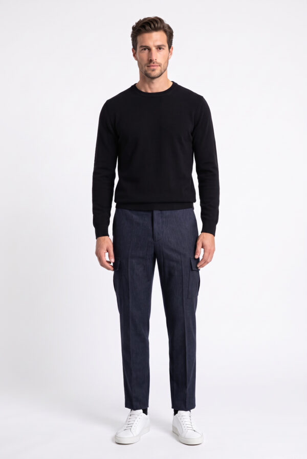 Pantalone cargo in lana Comfort fit color blu scuro
