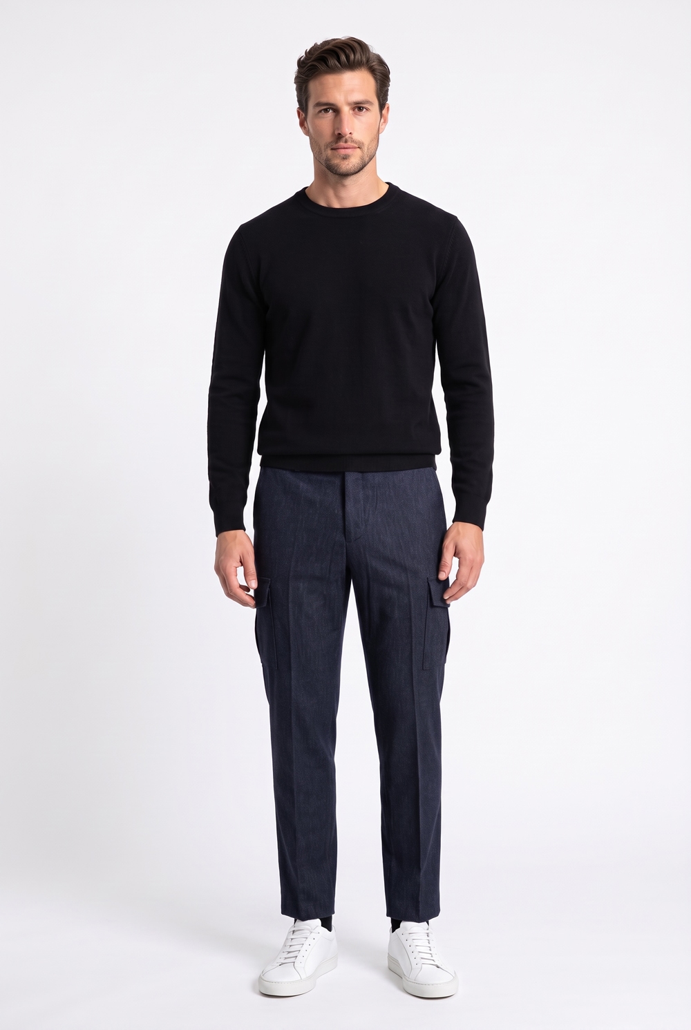 Pantalone cargo in lana Comfort fit color blu scuro