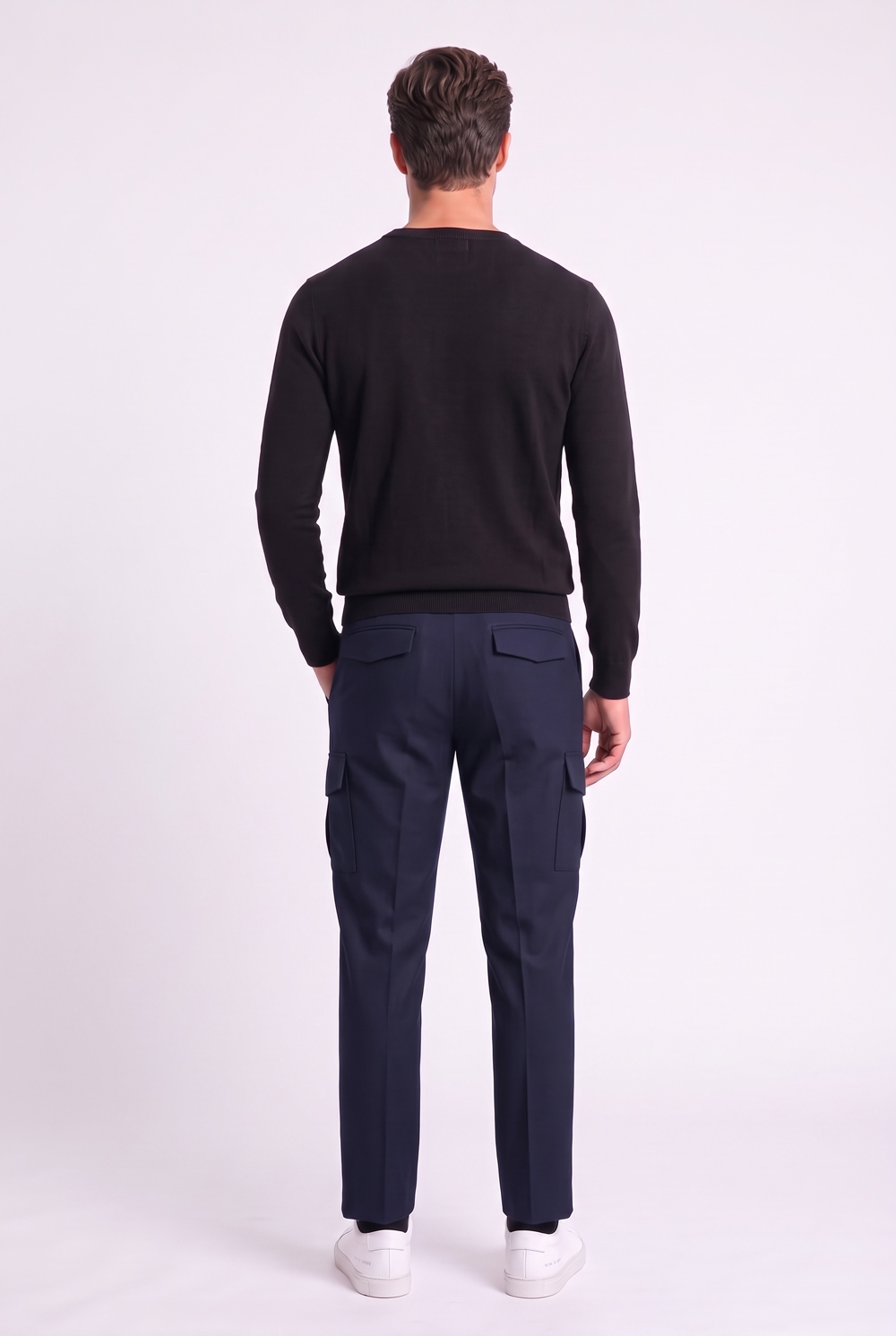 Pantalone cargo in lana Comfort fit color blu scuro - immagine 2