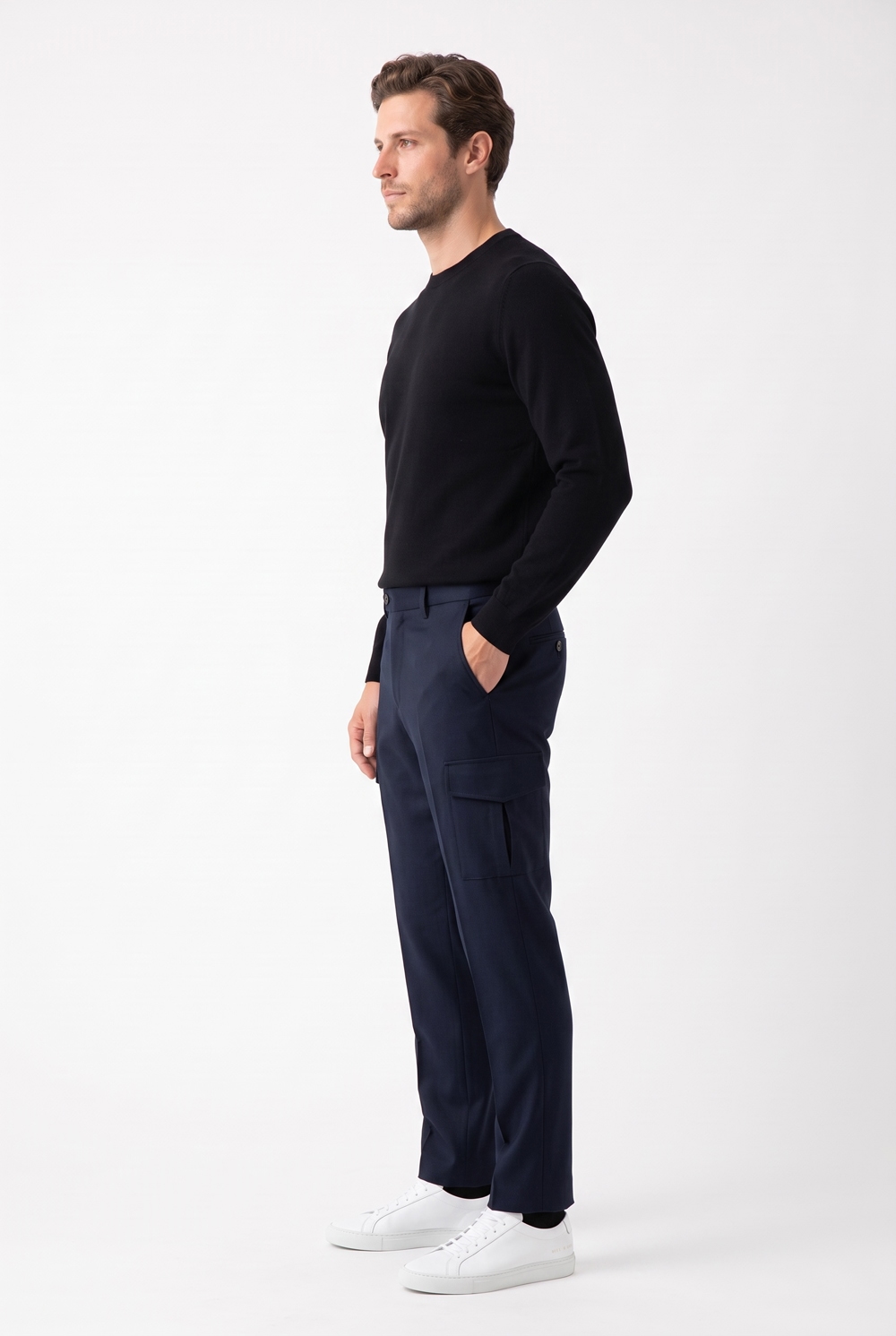 Pantalone cargo in lana Comfort fit color blu scuro - immagine 3