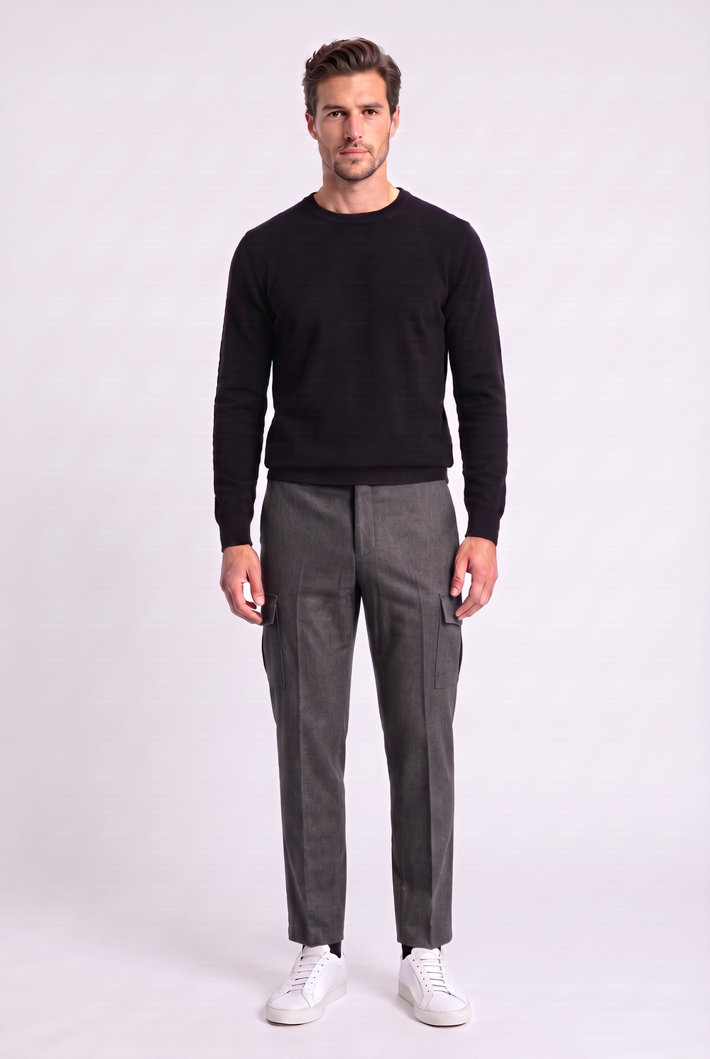 Pantalone cargo in lana Comfort fit color grigio scuro