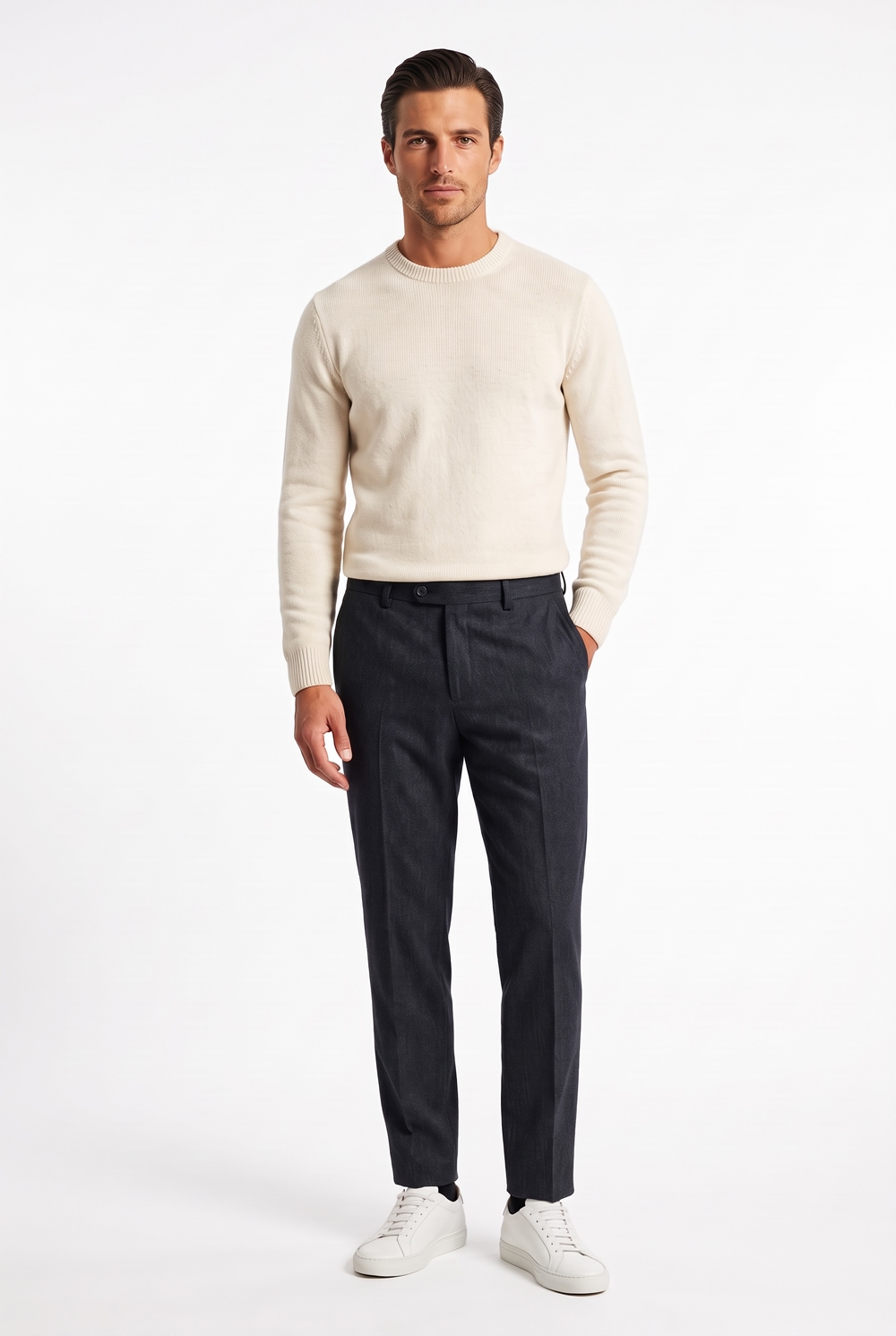 Pantalone con pattine Comfort fit in lana color blu scuro