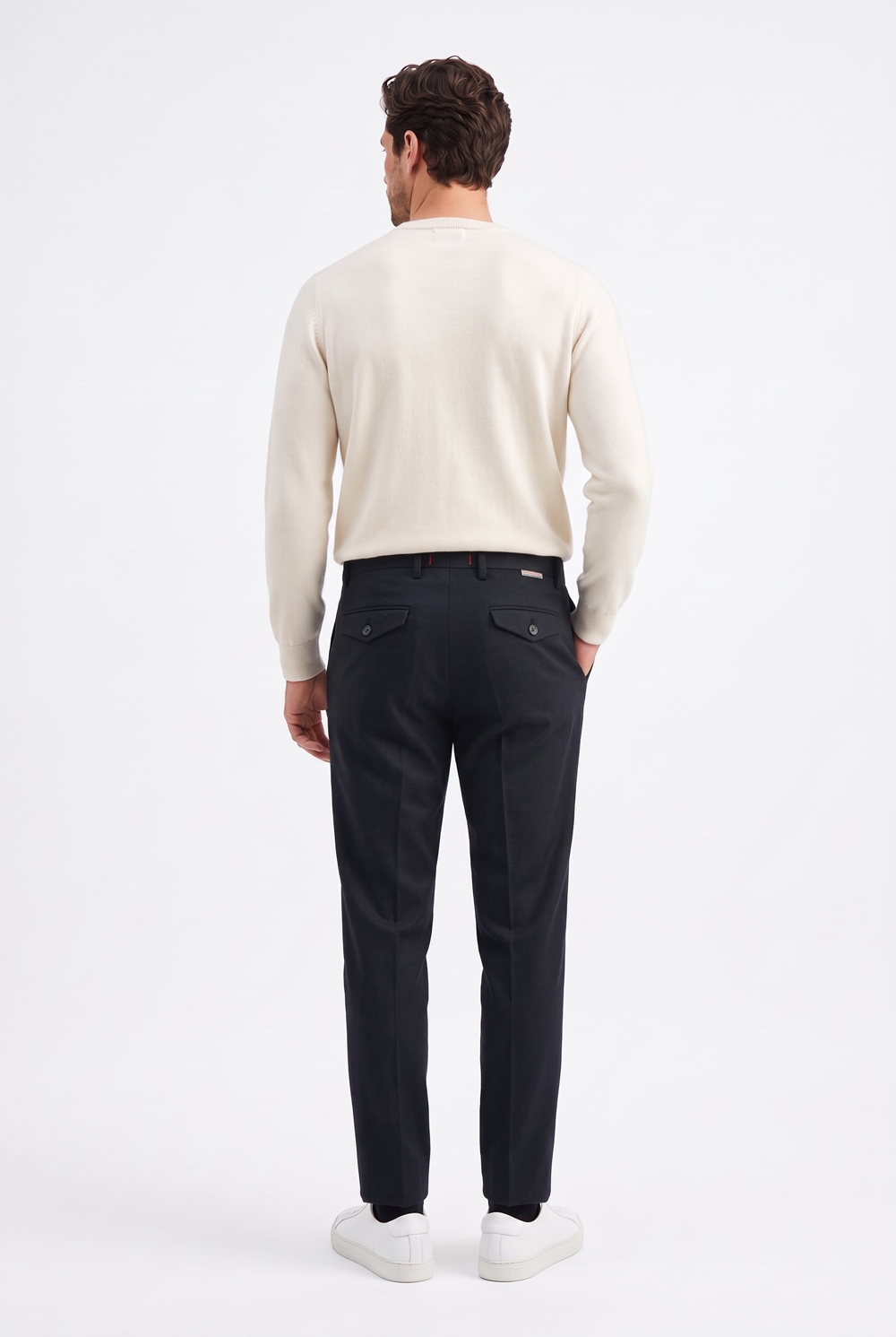 Pantalone con pattine Comfort fit in lana color blu scuro - immagine 2