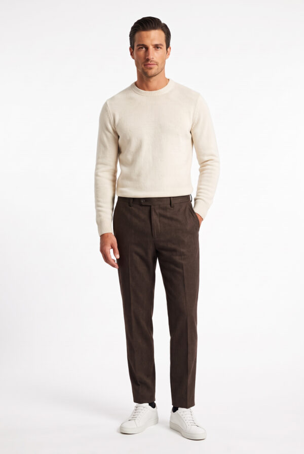 Pantalone con pattine Comfort fit in lana color moro