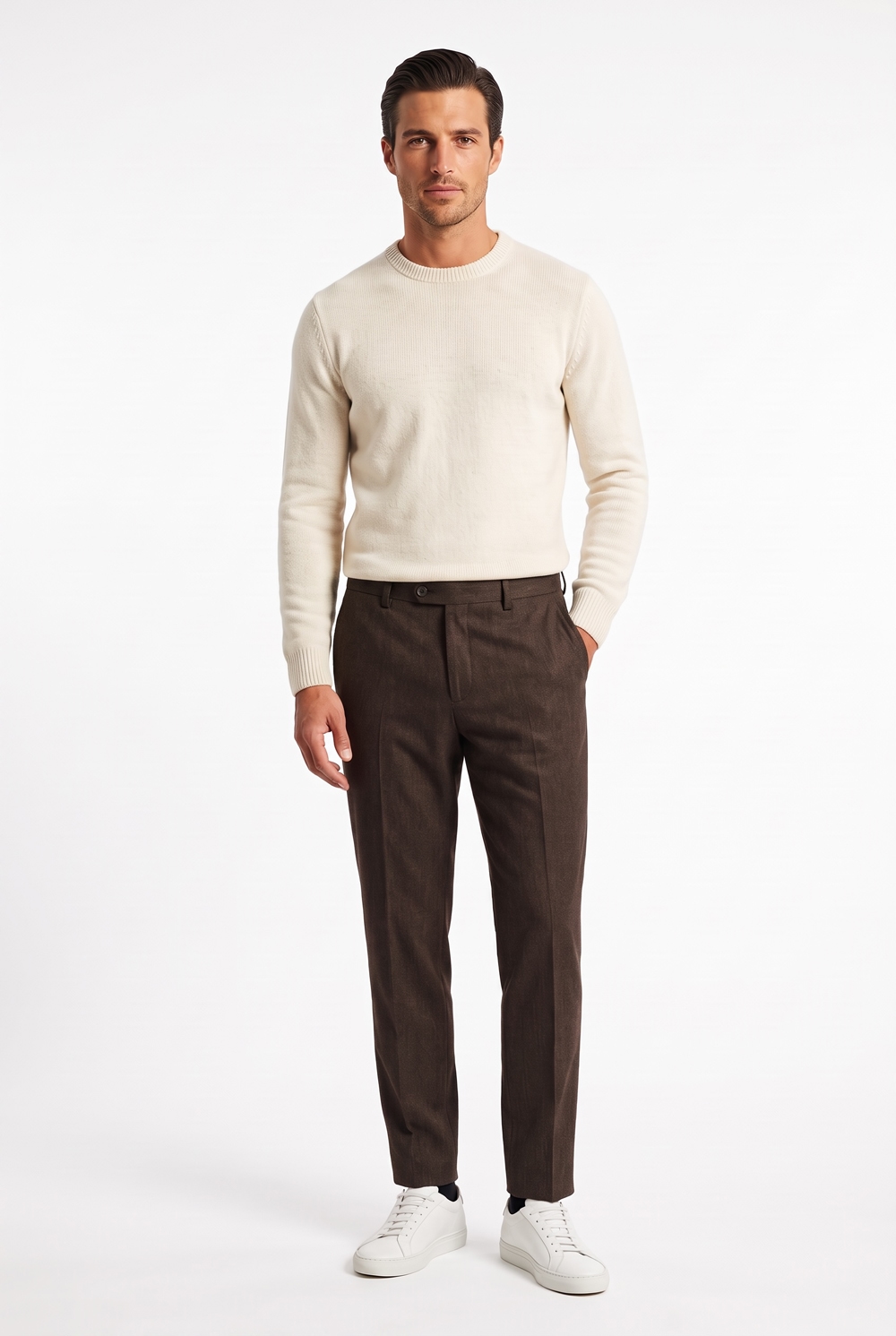 Pantalone con pattine Comfort fit in lana color moro