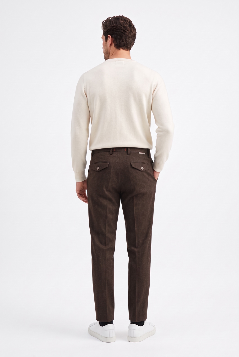 Pantalone con pattine Comfort fit in lana color moro - immagine 2