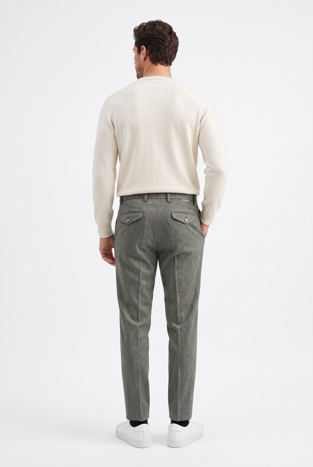 Pantalone con pattine Comfort fit in lana color verde militare - immagine 2