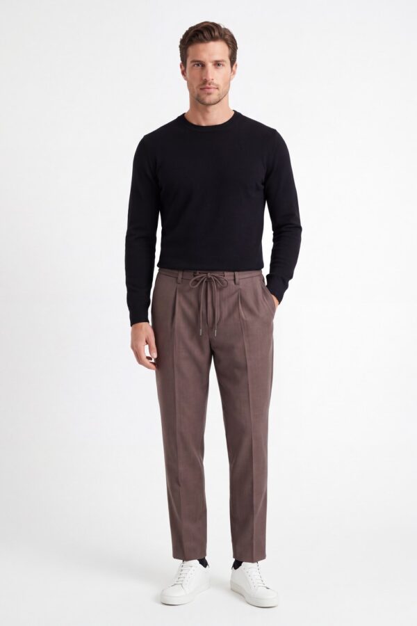 Pantalone con coulisse e pinces in tasmania Comfort fit color moro