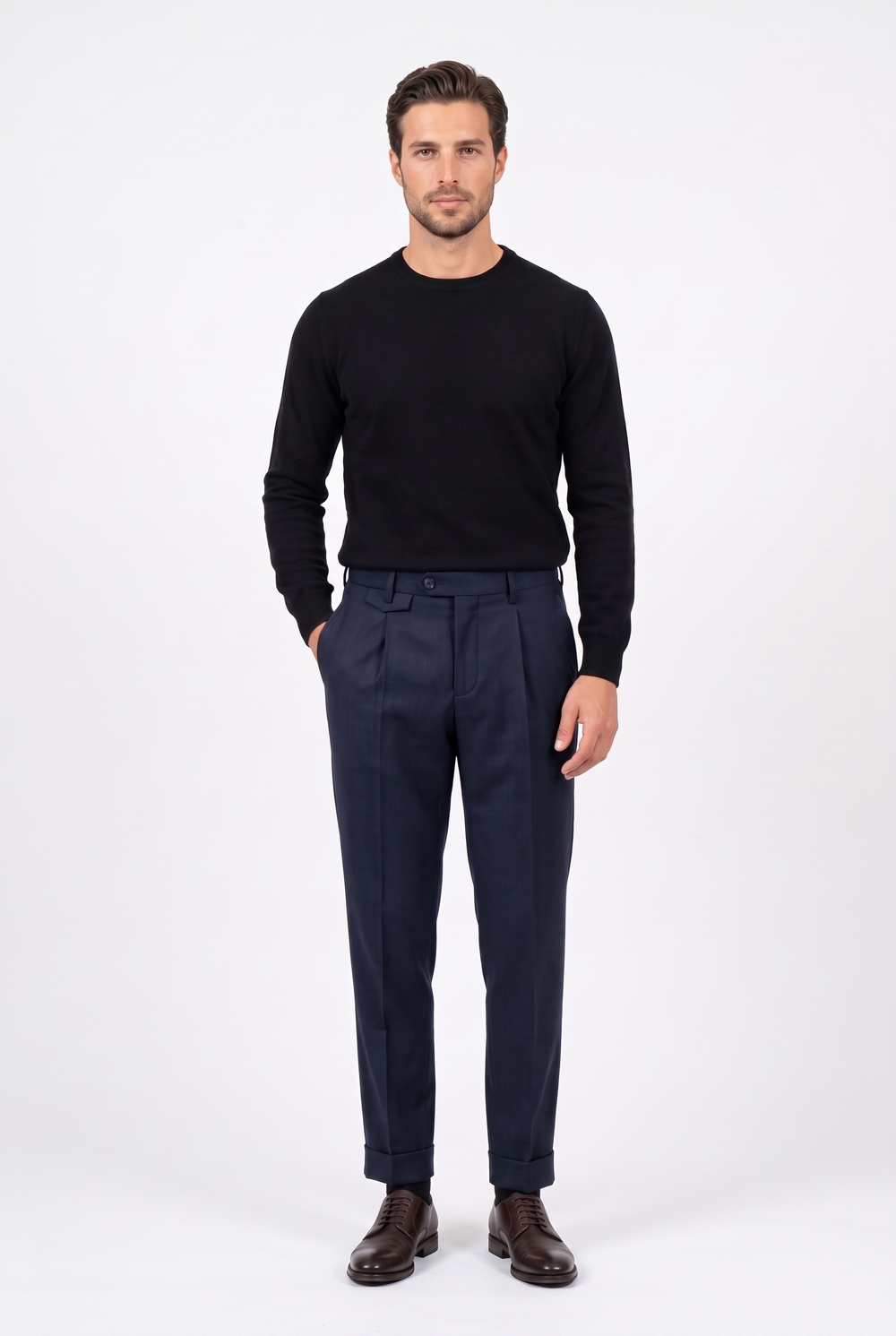 Pantalone tasca america con pinces in tasmania Comfort fit color blu scuro
