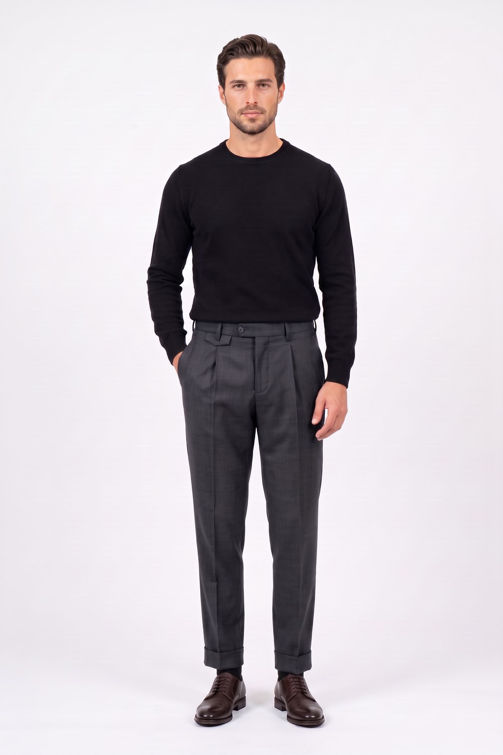 Pantalone tasca america con pinces in tasmania Comfort fit color grigio scuro