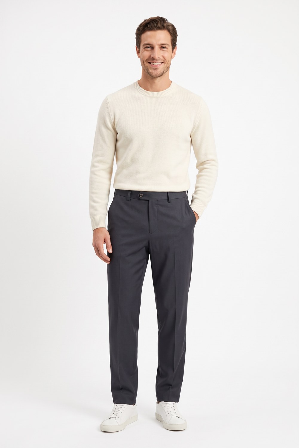 Pantalone con coulisse e pinces in tasmania Comfort fit color blu scuro