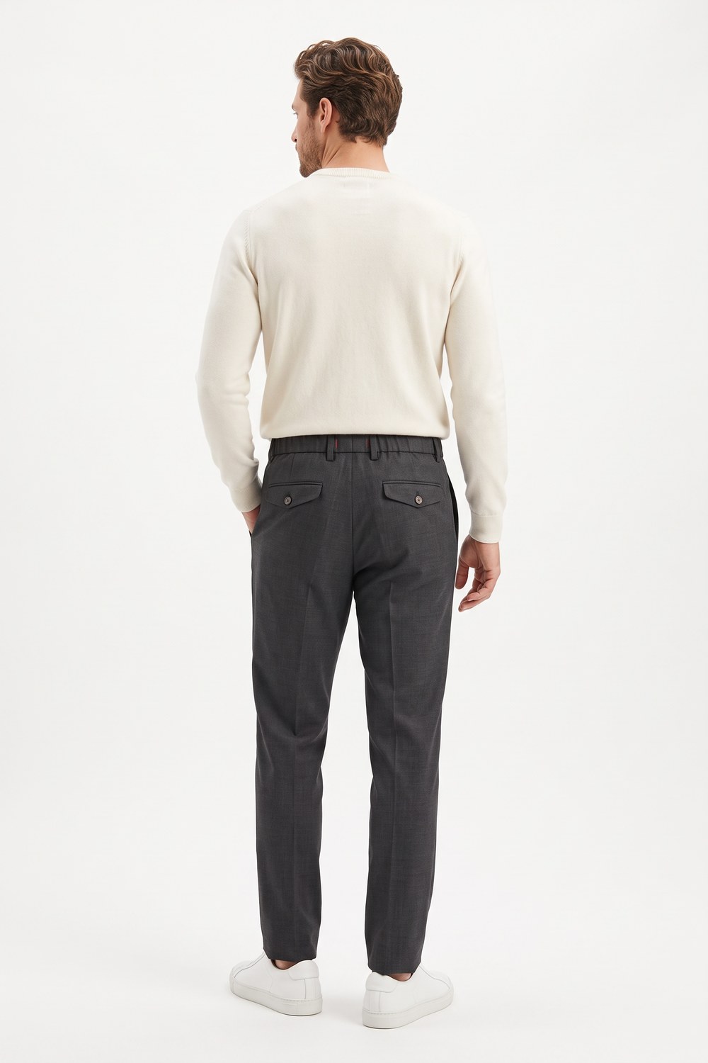 Pantalone con coulisse e pinces in tasmania Comfort fit color blu scuro - immagine 2