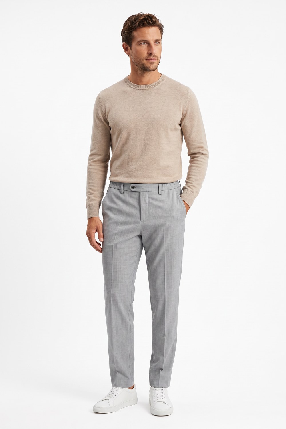 Pantalone con coulisse e pinces in tasmania Comfort fit color grigio medio