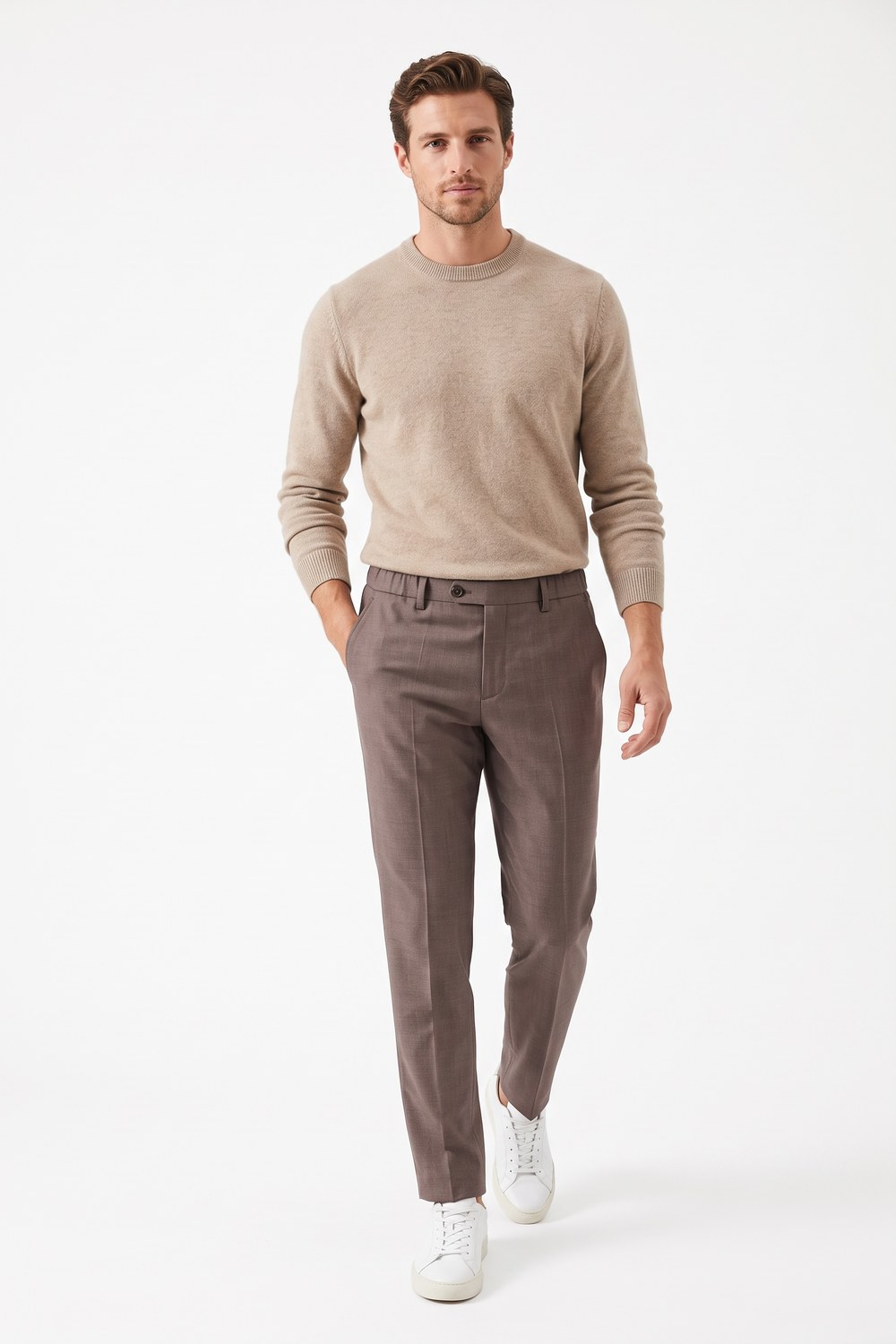 Pantalone con coulisse e pinces in tasmania Comfort fit color moro